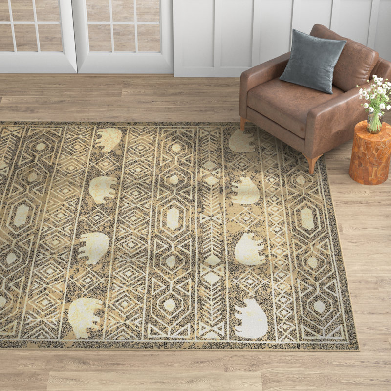 Tapis vert / noir / beige Ieshaa, Rectangle 5 pi 3 po x 8 pi