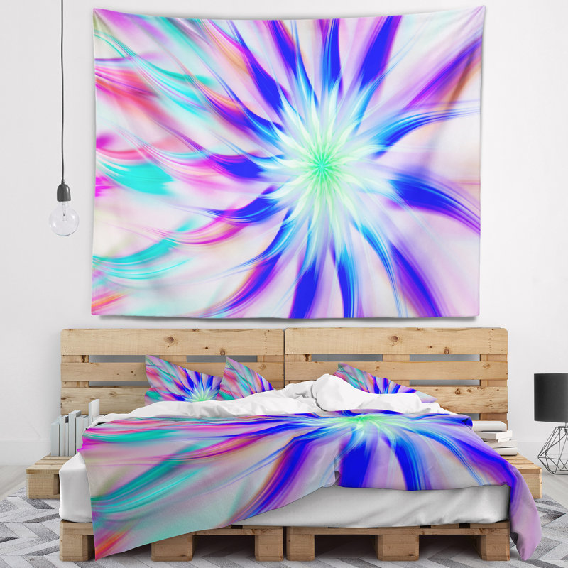 Tapisserie abstraite abstraite avec spirale bleue, H 50 po x l 60 po