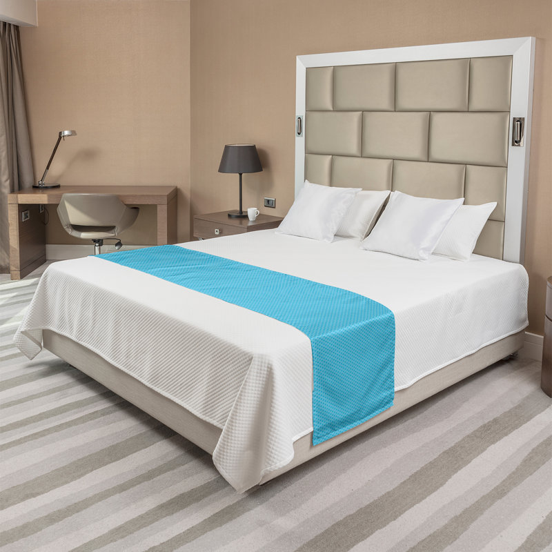 Ambesonne Abstract Bed Runner Rhythmic Bicolored Design Aqua Sky Blue, Queen