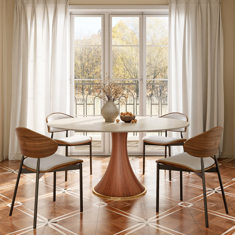 Table de salle à manger en pierre Travertine, Noyer, 29,52 po H x 53 po L x 53 po l