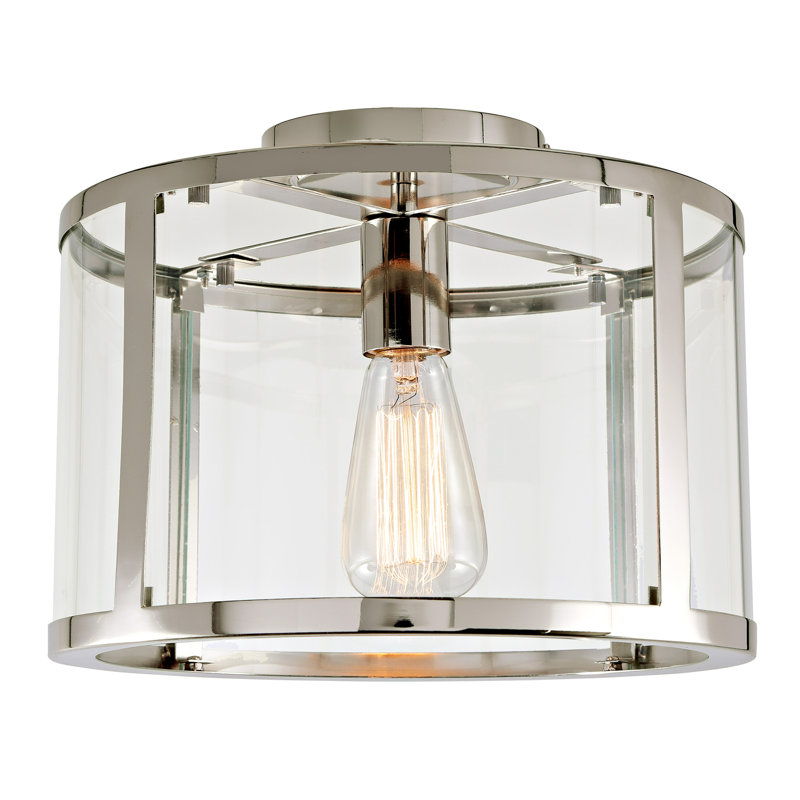 Evan Glass Semi Flush Mount, Polished Nickel