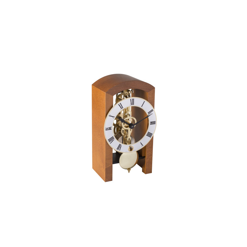 Modern & Contemporary Analog Solid Wood Mechanical Tabletop Clock, Light Brown