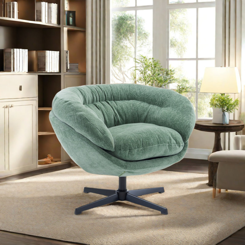 Fauteuil d'appoint pivotant rembourré, Chenille verte