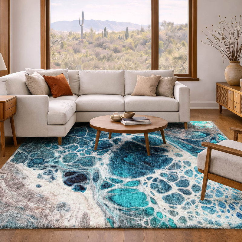 Tapis à poil long de qualité supérieure lavable à la machine ADS682, Sarcelle, 5 pi x 7 pi 6 po