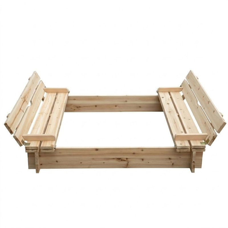 Children's Wooden Sandpit with Fold-Down Benches