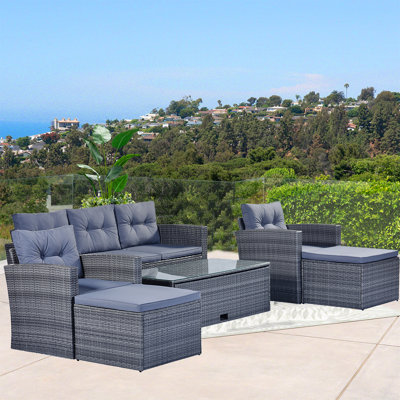 6-piece Grey All-weather Wicker Pe Rattan Patio Outdoor Dining Conversation Sectional Set With Coffee Table, Wicker Sofas, Ottomans And Removable Cush -  BESTCOSTY, d221