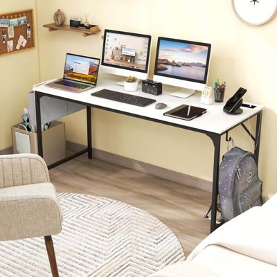 Ebern Designs 60" Modern Computer Desk With Charging Station With Storage Bag & Headphone Hook White by Ebern Designs