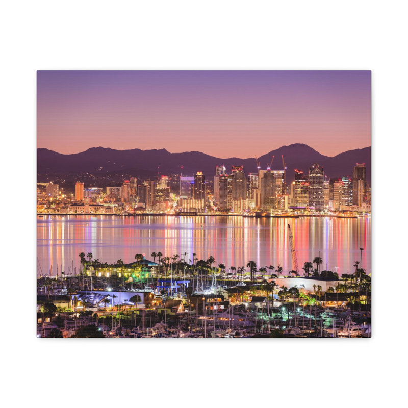 Toile de San Diego nocturne, paysage urbain époustouflant, H 24 po x l 30 po