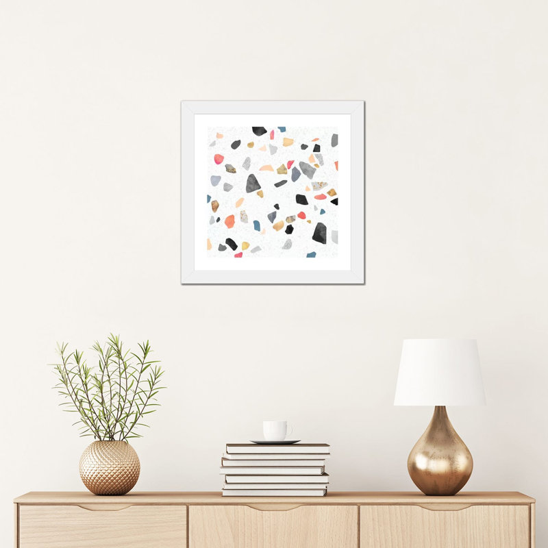 « Terrazzo Treasure » par Elisabeth Fredriksson-impression d’art graphique, H 16 po x l 16 po x P 1 po, Papier encadré blanc