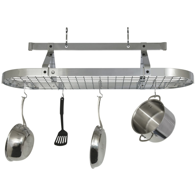 Premier USA Handcrafted Gourmet 3 ft Classic Oval Hanging Pot Rack, 22" H x 48" W x 17" D, Hammered Steel