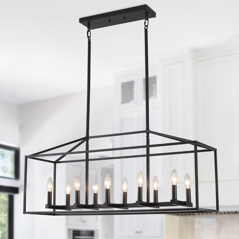 Luminaire suspendu linéaire de style campagnard rectangulaire à 10 lumières pour îlot de cuisine de 38 po de large pour salle à manger