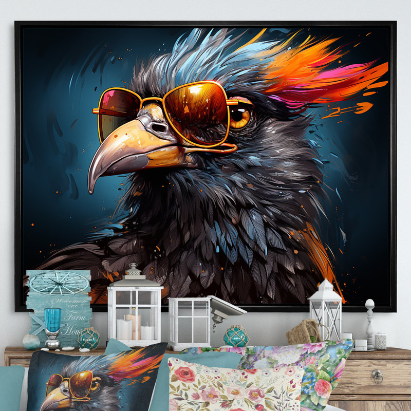 Cool Bird Abstract Aviators sur toile, H 16 po x l 32 po x P 1 po, Cadre flottant noir