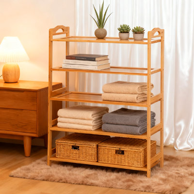 Étagère à chaussures en bambou naturel - Rangement durable à 5 niveaux avec une finition organique chaleureuse pour la décoration intérieure