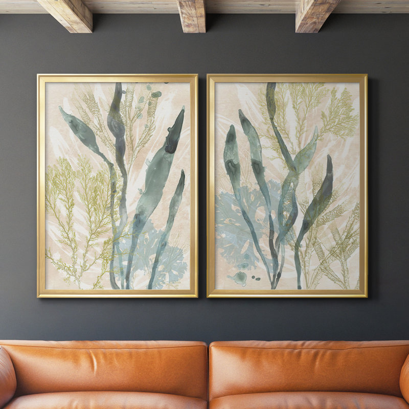" Vintage Ocean Jewels I " 2 - Pieces Painting Print, Gold, 24.5" H x 37" W x 1.25" D