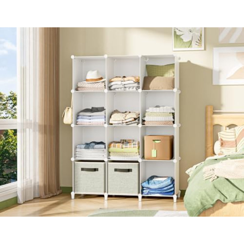 Closet Organizer, 12-Cube Closet Organizers And Storage, Portable Closet Shelves, Clothing Storage (White)