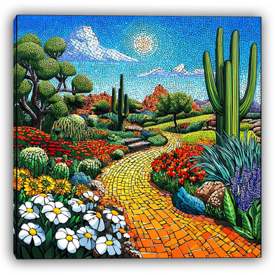 «Desert Garden Path», art mural sur toile mosaïque vibrante