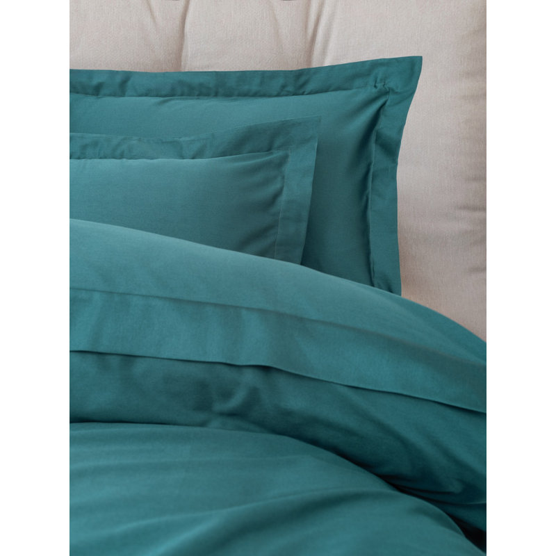Ensemble de housse de courtepointe Luxury Satin Super King, bleu pétrole, 102,4 x 86,6 pouces | 100% satin de coton, contexture de 210 fils | Comprend 2 taies d'oreiller de 19,7 po x 31,5 po avec fermeture à boutons | Lavable à la machine, literie élégante