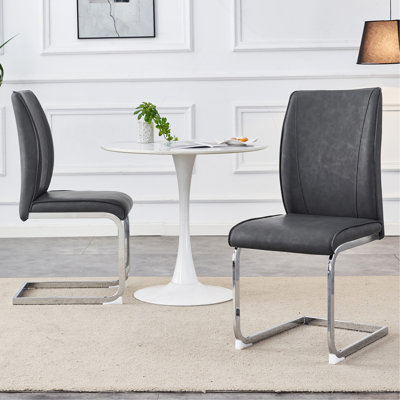 Simple Arch Chair - Set Of 2 Dark Gray High Resilience Dining Chair With Arched Metal Silver Leg.