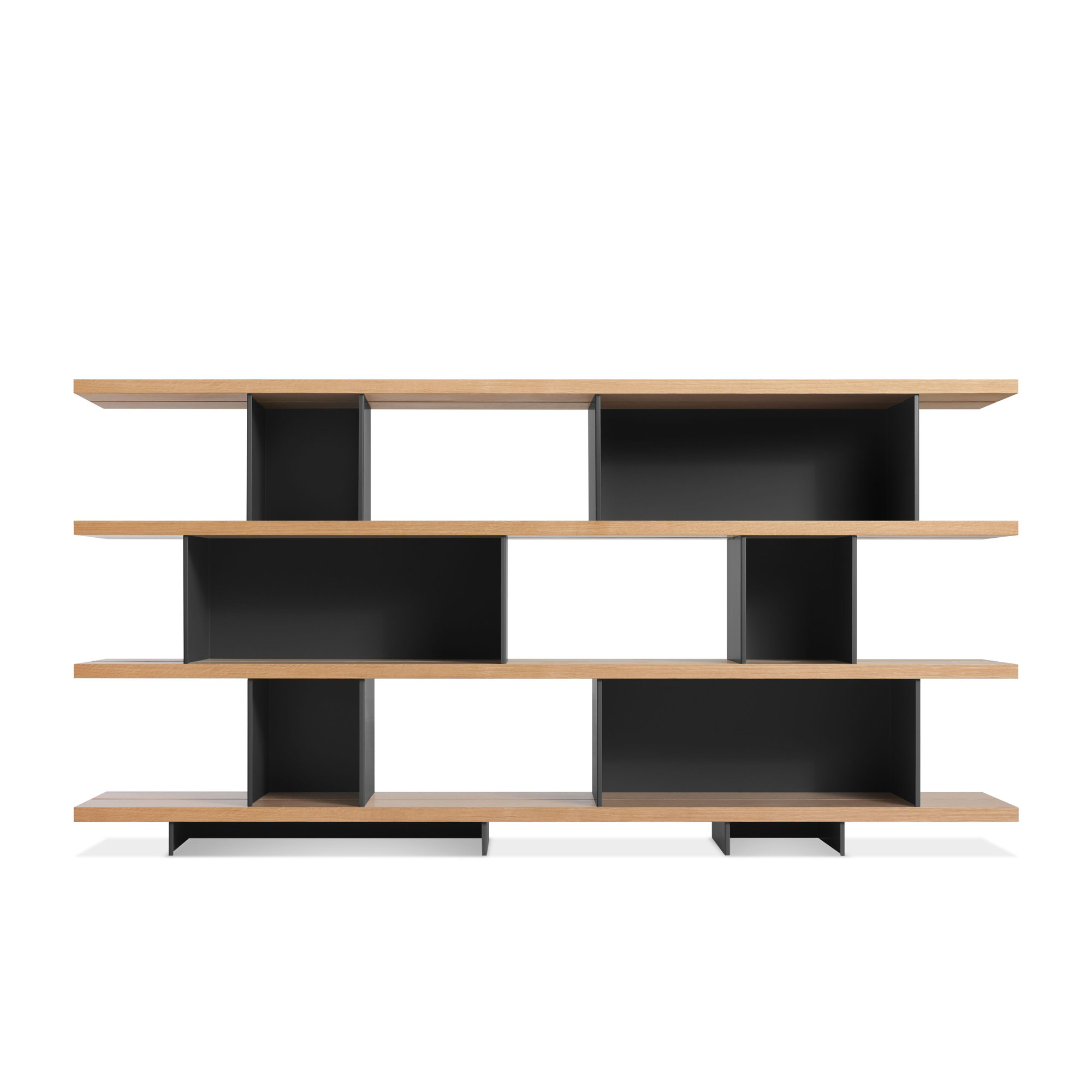 Happy Day Wide Bookcase, White Oak/Oblivion	, (4 Shelves) 41" H x 81" W x 14" D