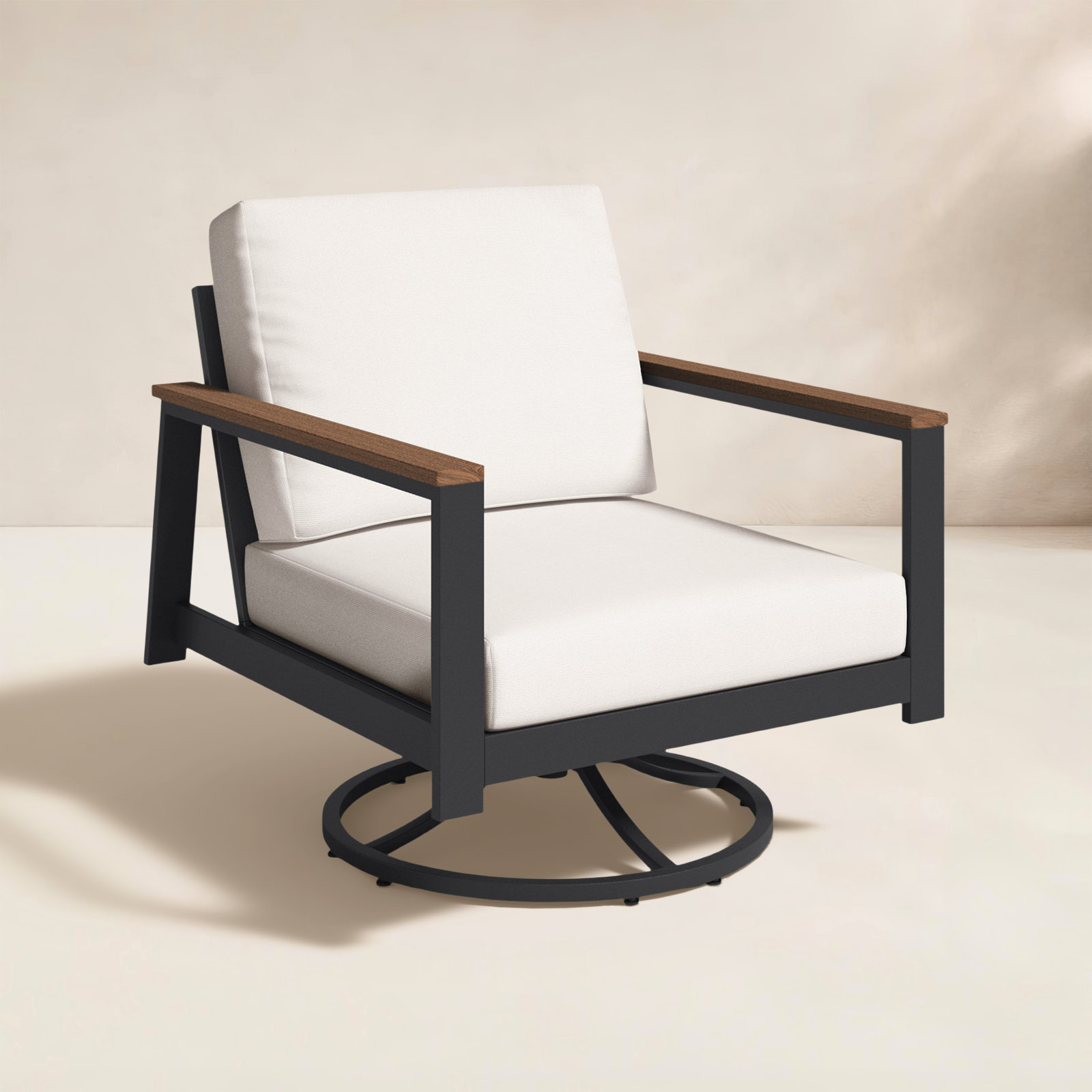 Townsend Outdoor Rocking Metal Chair with Cushions, Sunbrella Canvas Natural, Brown, Yes