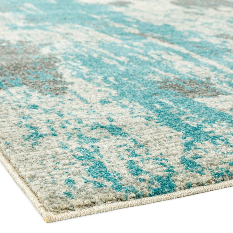 Yemanja Abstract Duck Egg/Grey Area Rug, Rectangle 160 x 230cm