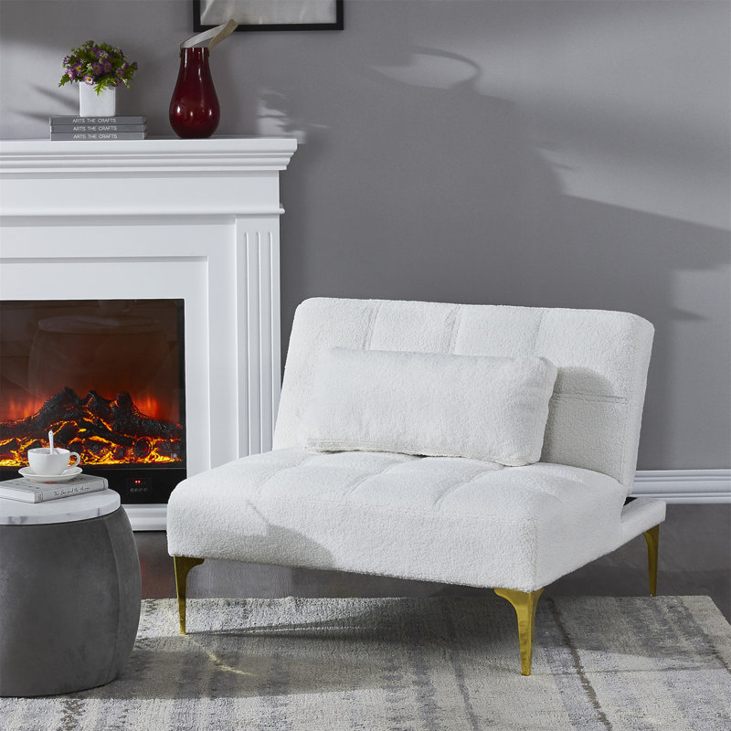 KorineKorine 35.4" Armless Sofa, Small Sofa, Mini Couch Modern Sofa Living Room Couch Sofa Chair, Teddy White
