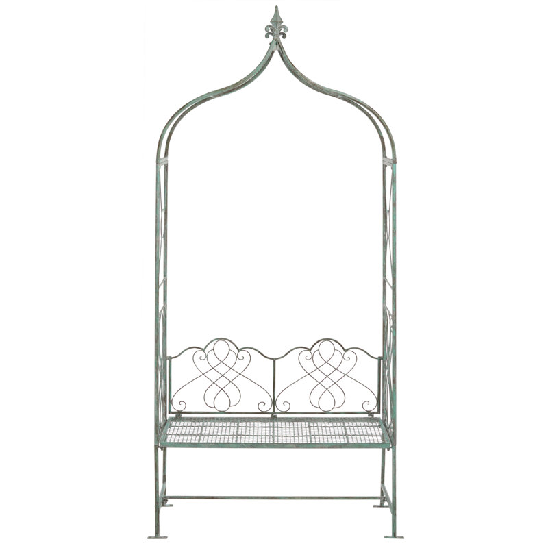 Tonnelle en fer avec banc R 42,5 po x P 16,3 po Rôle, Vert antique