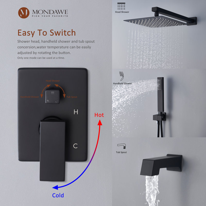 Calder Complete Shower System with Rough in-Valve, Matte Black