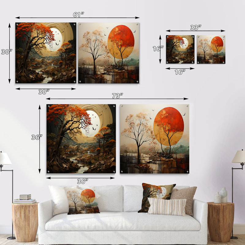Baobab Tree Harmony I - ensemble de 2 peintures murales en acrylique Baobab, H 16 po x l 33 po