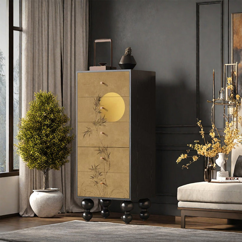 Armoire de rangement à cinq tiroirs Frame, Noir/chêne