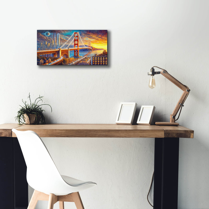«Golden Gate Bridge» par Rey Klimt, art mural sur toile, H 12 po x l 24 po