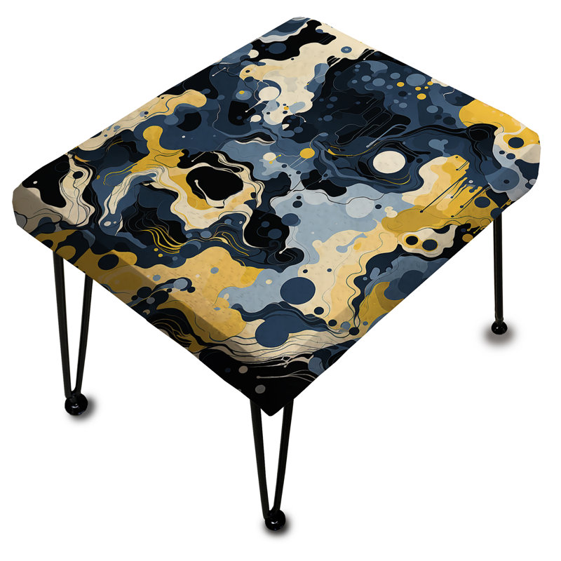 Blue And Yellow Liquid Ink Serenity - Abstract Rectangle Ottoman