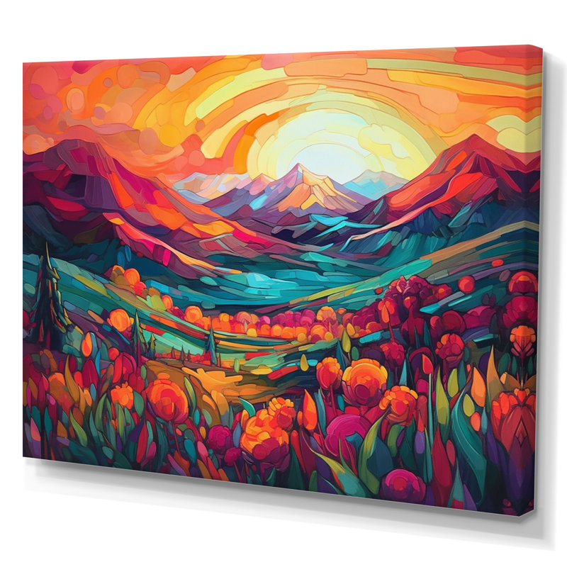 «Vibrant Sunset Shining Over Mountains I», art sur toile, H 34 po x l 44 po x P 1,5 po, Toile tendue