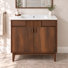 Meuble-lavabo simple 36 po Mid-Century avec lavabo en céramique, portes à fermeture douce et pieds en bois massif