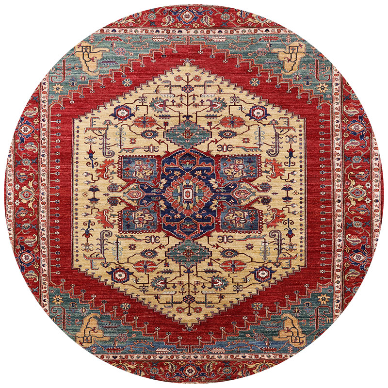 Tapis oriental rouge / beige / bleu, Rond 5 pi