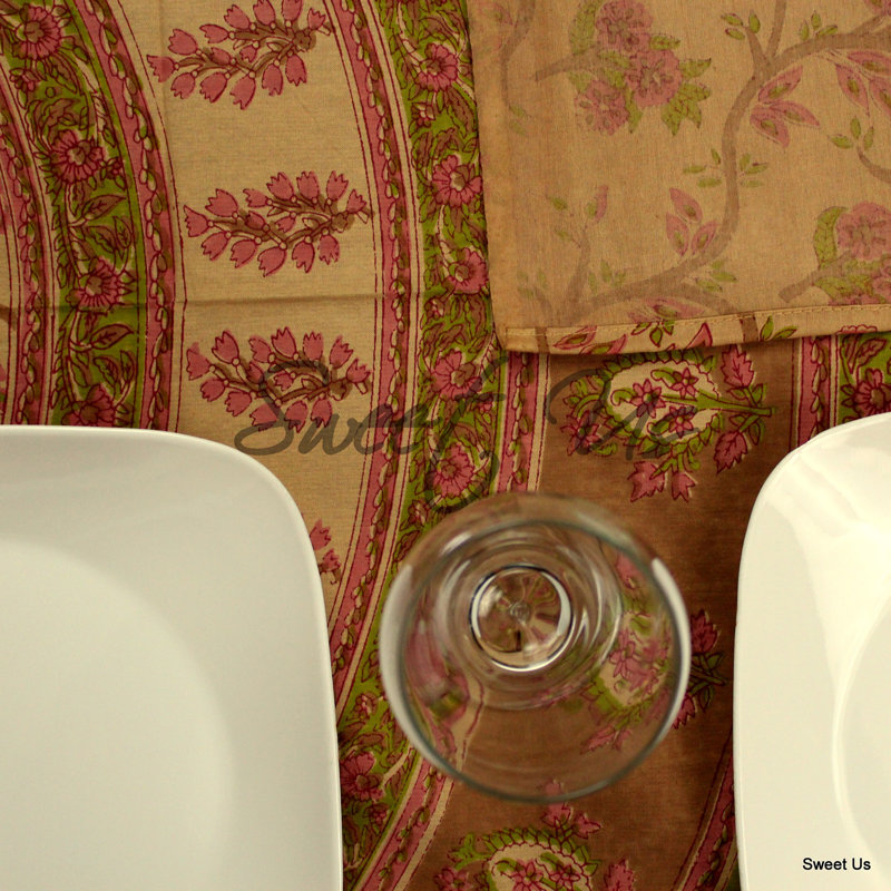 Nappe en coton Floral, Beige / rose