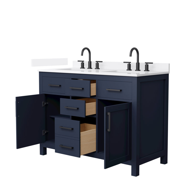 Beckett 48" Freestanding Double Bathroom Vanity with Quartz Top, White Quartz, Dark Blue, Matte Black