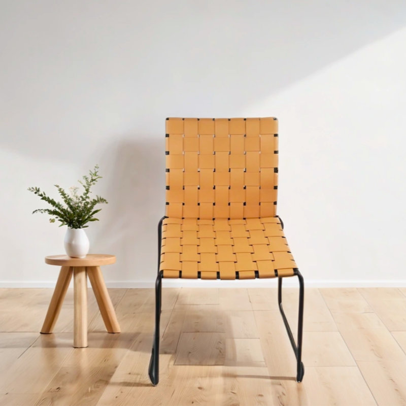 Ensemble de 4 chaises de salle à manger en cuir recyclé avec structure en acier noir Murrel, Sable
