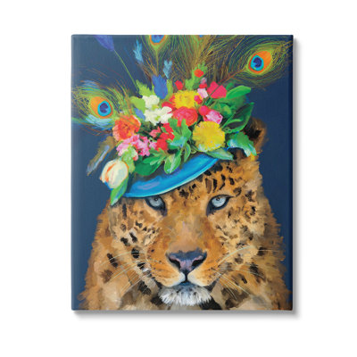«Cheetah with Feather Hat», art mural sur toile par Kamdon Kreations