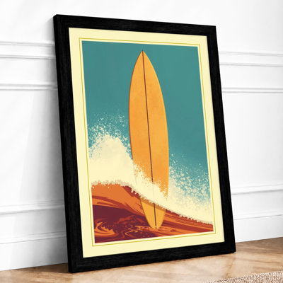 Surfboard and Wave Retro - Framed Print