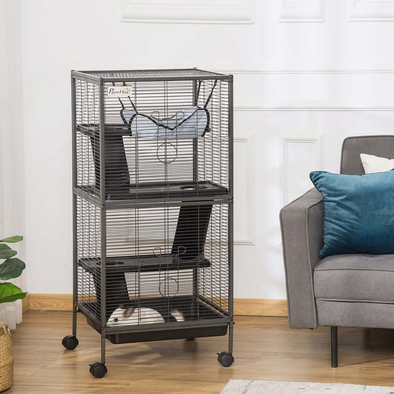 Cage polyvalente pour petits animaux en métal avec plusieurs caractéristiques pour le confort des animaux, Gris