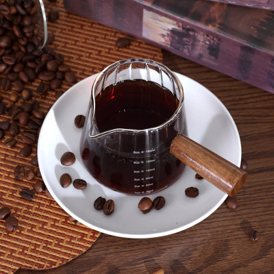 Tasse à mesurer espresso 180 ml avec poignée en bois - pichet à mousse de lait en verre borosilicaté