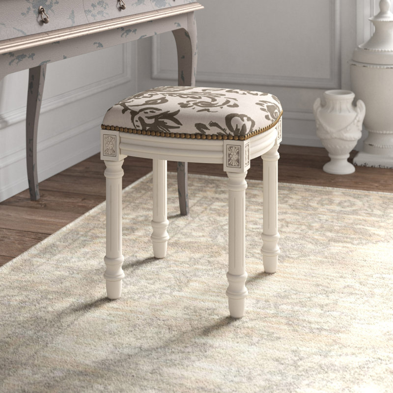 Tabouret de coiffeuse en bois massif Philomene, Gris
