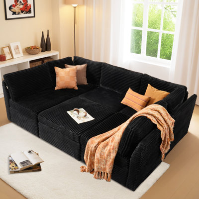 Canapé modulaire en velours côtelé 6 pièces avec repose-pieds, canapé-lit profond pour le salon et la chambre à coucher, facile à assembler, canapé rembourré moderne