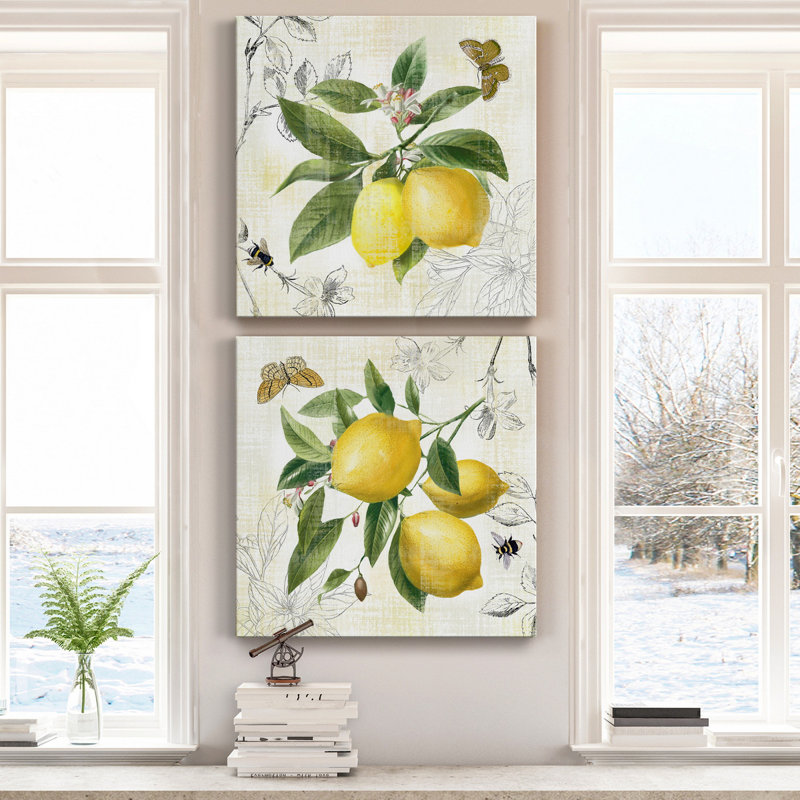 Linen Lemons I - ensemble de 2 reproductions sur toiles tendues, H 32 po x l 64 po x P 1 po