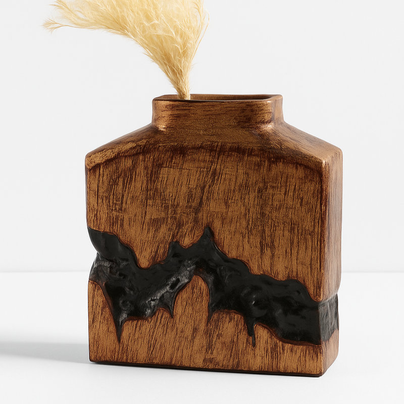 Vase de table artistique avec finition fracturée pour la décoration intérieure - Élégant grand vase en forme rectangulaire pour vases décoratifs