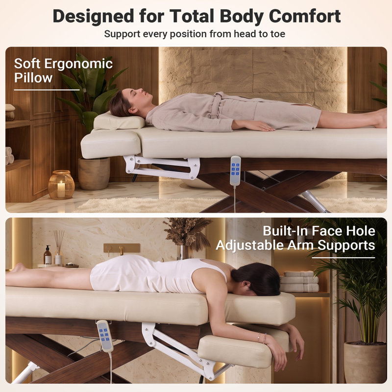 Lit de massage électrique à 3 moteurs avec télécommande, dossier réglable et soutien lombaire, éclairage DEL, station de charge intégrée, pour le spa, le salon et la maison
