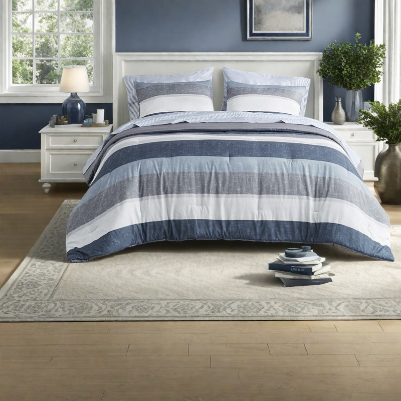 Modern Hypoallergenic Polyester Bedding Sets Blue/grey