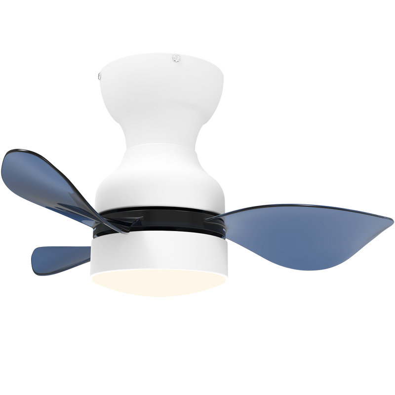 Petit ventilateur de plafond moderne à 3 pales en ABS 22 "avec lumières DEL et télécommande Kemp, Blanc / Bleu