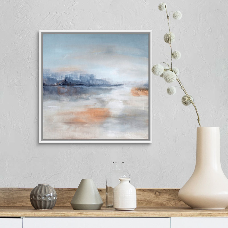 Aqua Terra - reproduction d'art sur toile, Cadre flottant blanc, H 17,7 po x l 17,7 po x P 1,75 po